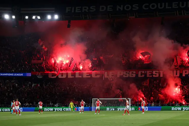Gabriel Martinelli celebrates a goal for Arsenal in the Champions League