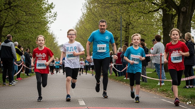 Young athletes participating in a relay race on world athletics day