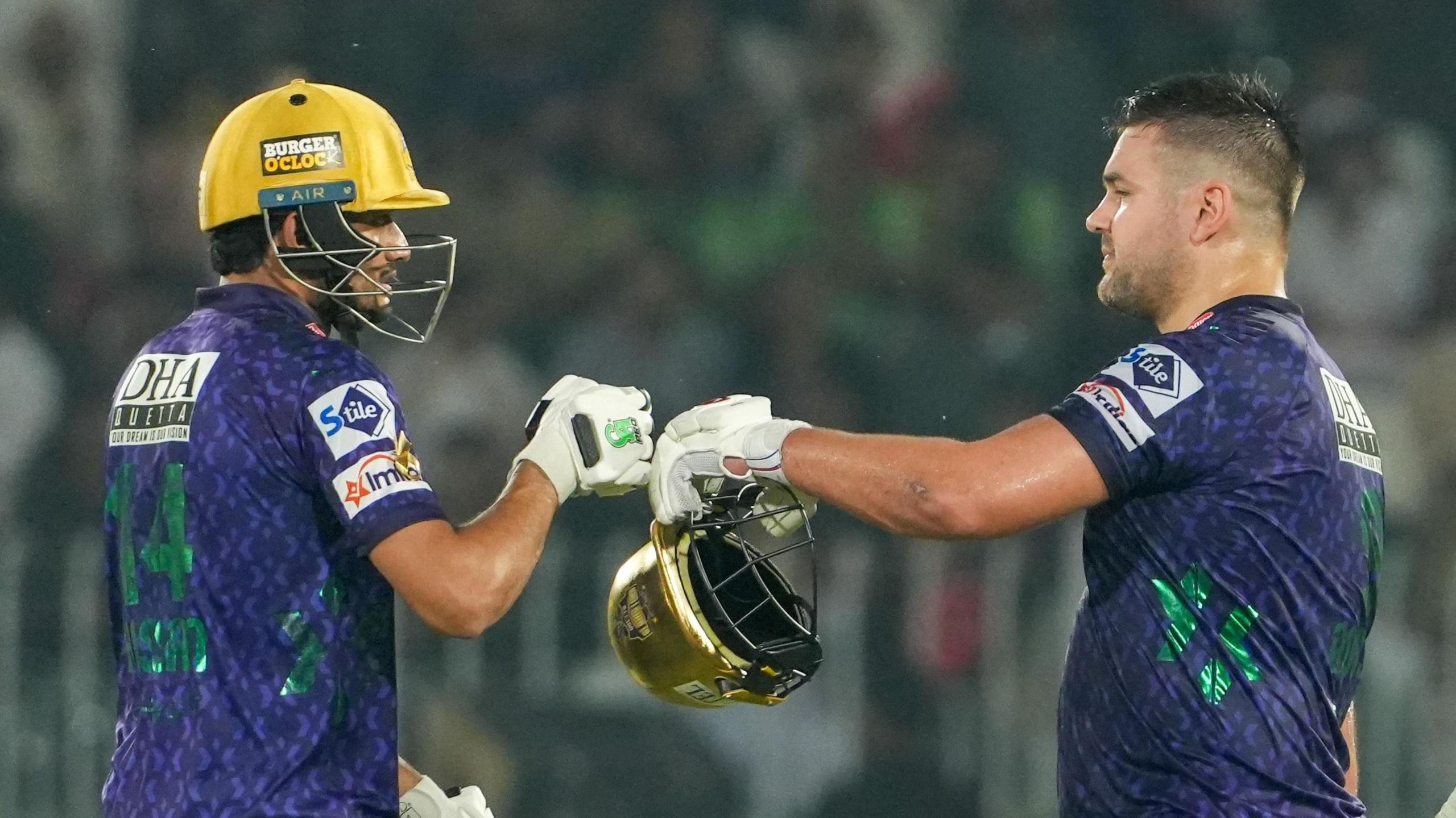 Rilee Rossouw celebrates his century for Quetta Gladiators in the PSL