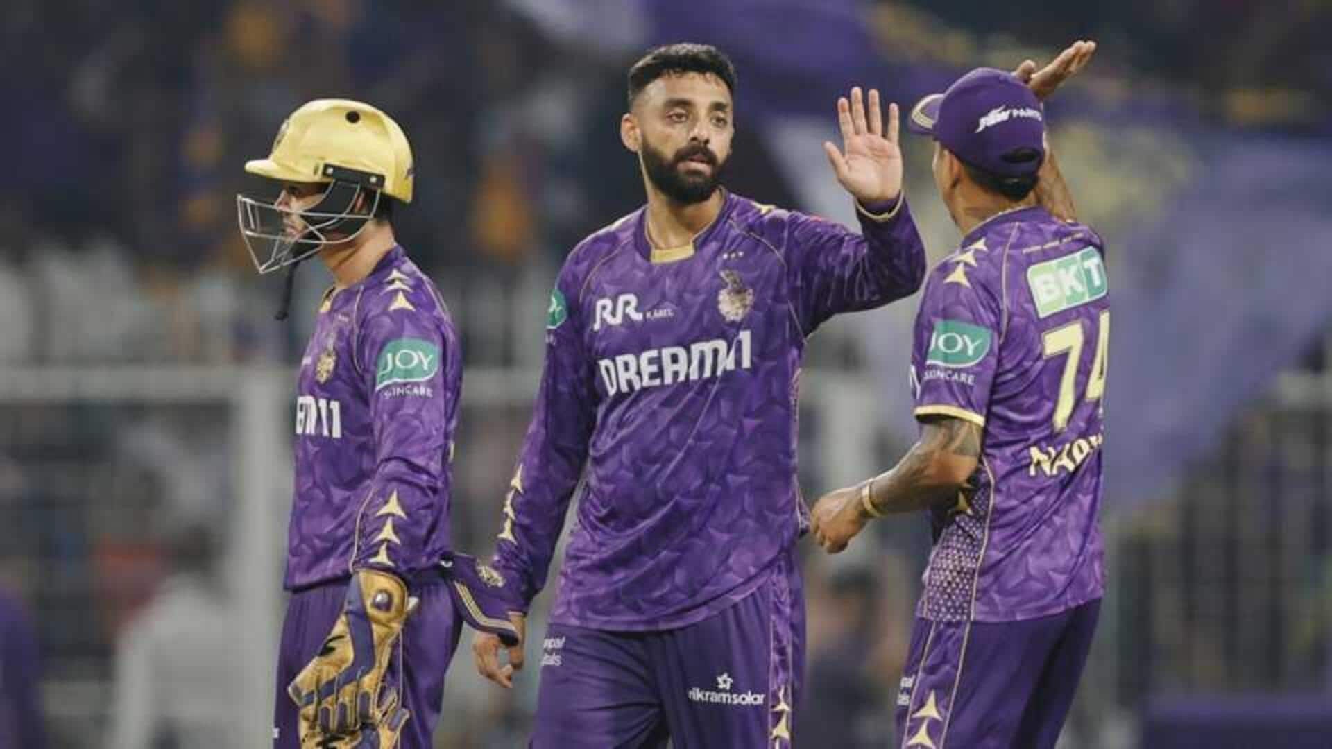 Varun Chakravarthy celebrates an IPL wicket for KKR in 2025