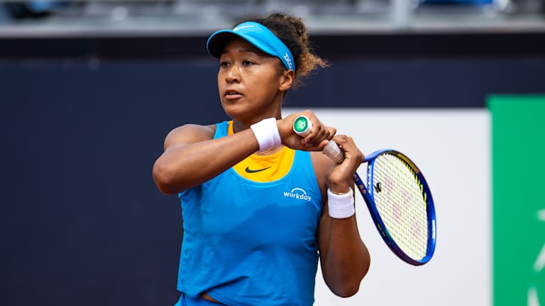 Naomi Osaka competing at the Italian Open 2025 on clay court