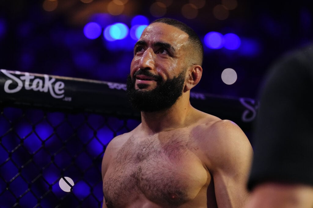 Belal Muhammad trading strikes during UFC 315 with his opponent