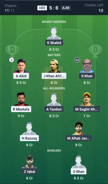 ABD vs AJM match action in Emirates D10 Tournament