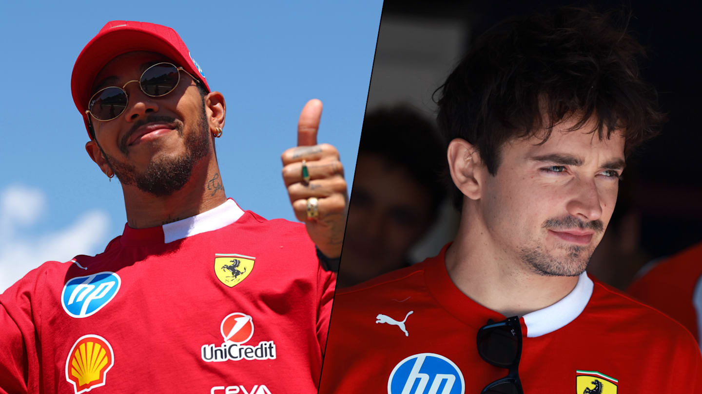 F1 race Imola action with Ferrari and Lewis Hamilton at the Emilia-Romagna Grand Prix