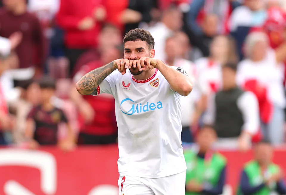 Isaac Romero receives a red card moments after coming on against Real Madrid