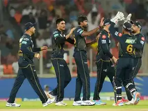IPL playoffs action between Gujarat Titans and Delhi Capitals