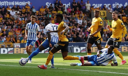 Danny Welbeck celebrates after scoring a decisive goal for Brighton.