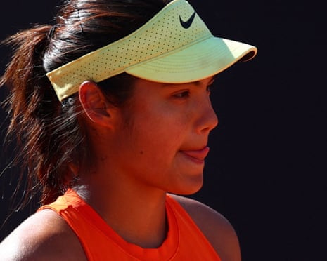 Emma Raducanu returns a shot during match preparation for the French Open