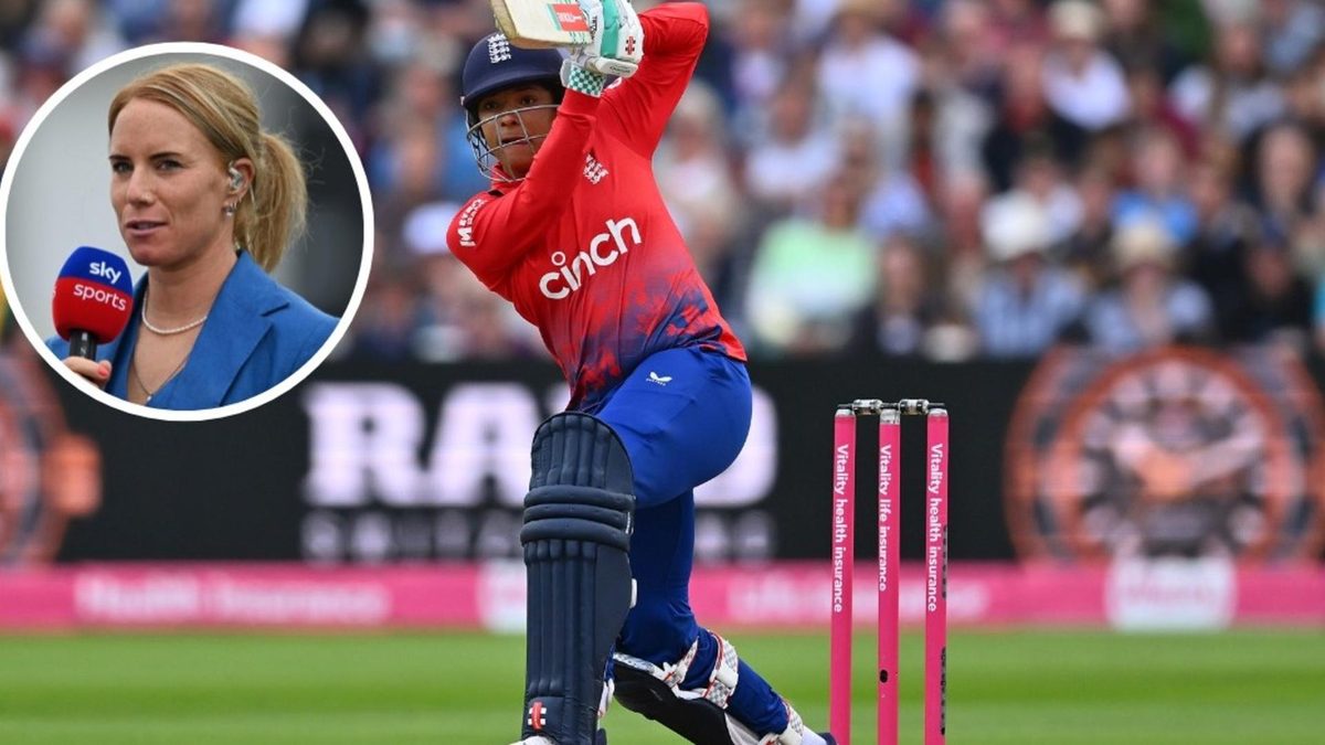 Sophia Dunkley batting for England in T20I action