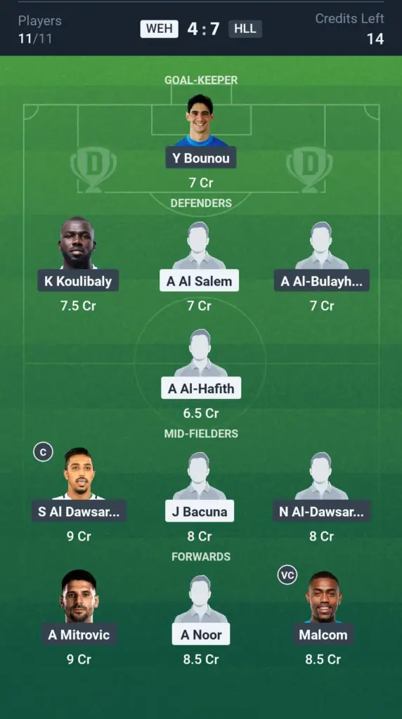 Al Hilal team playing in the Saudi Pro League match
