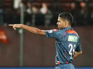 Akash Singh celebrates wicket with notebook gesture in IPL 2025