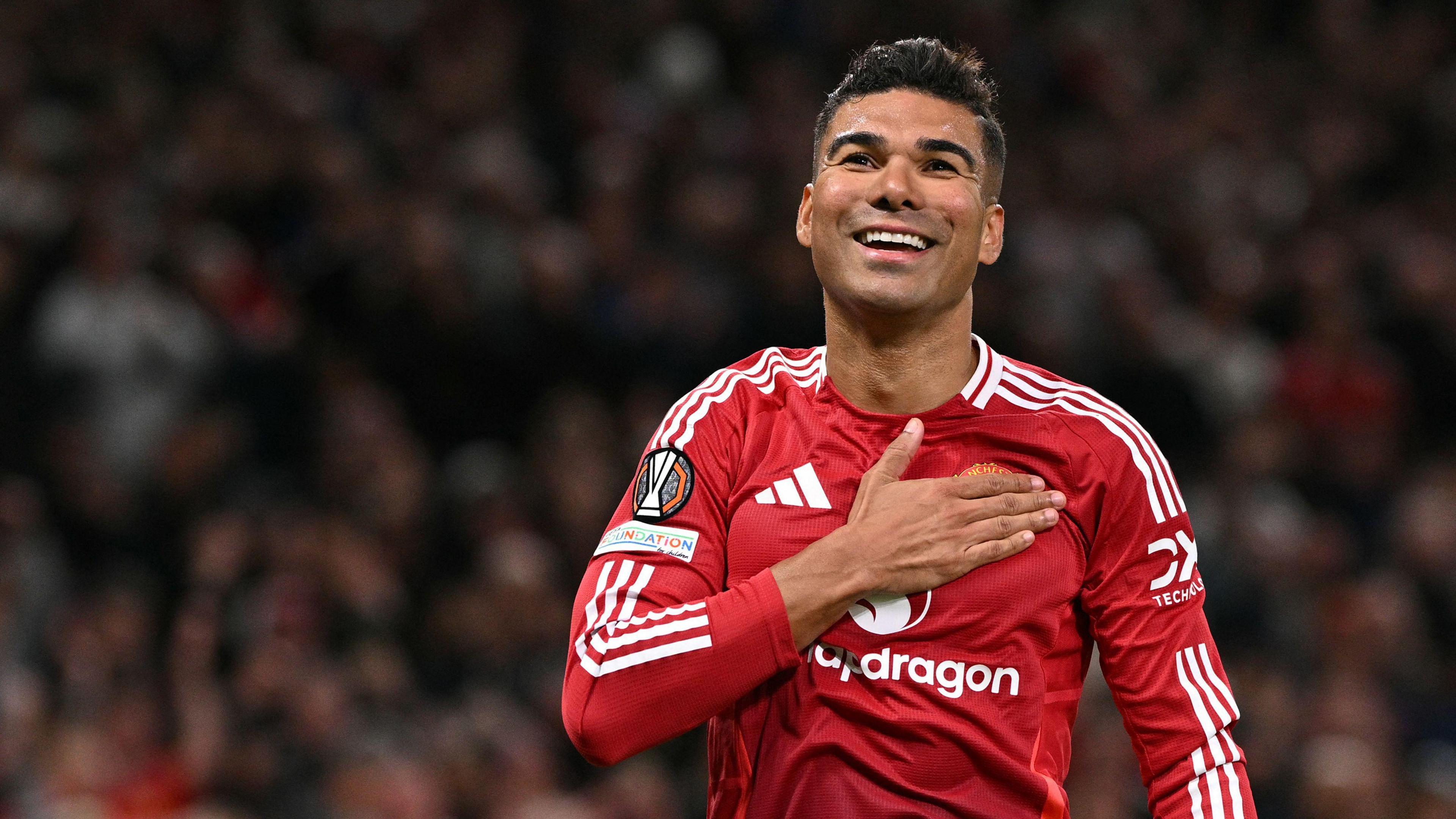 Casemiro celebrates after an impressive performance for Manchester United